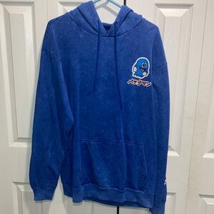 Men pac-man acid wash blue sweater size L